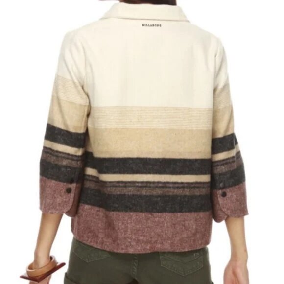 Billabong Shadow Cream & Red Striped Jacket Tulip Hem - Picture 2 of 13